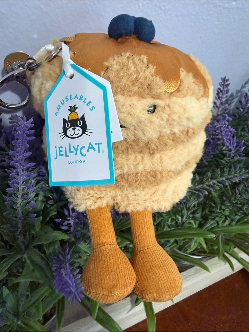 Jellycat Cream and Brown Pancake Plush Key & Card Holder with Blue Accent - Picture 7 of 8
